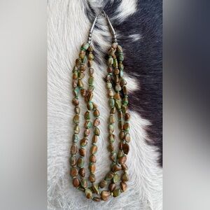 Turquoise and Silver Natural Stone Beaded 3-Strand Necklace
